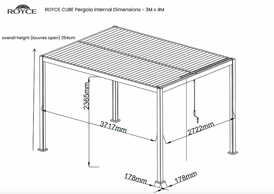 Royce Cube Aluminium 3 x 3M Luxury Pergola with Solar LED Light Pack | Anthracite