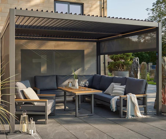 Royce Cube Aluminium 4 x 4M  Luxury Pergola with Solar LED Light Pack | Anthracite